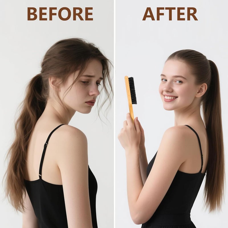 SWEET VIEW Boar Bristle Slick Back Hair Brush for Smooth Flyaways, Frizz, Sleek Ponytail, Buns and Edge Baby Hair, Teasing | Gel Comb Styling Accessories for Girls, Kids and Women - Image 3